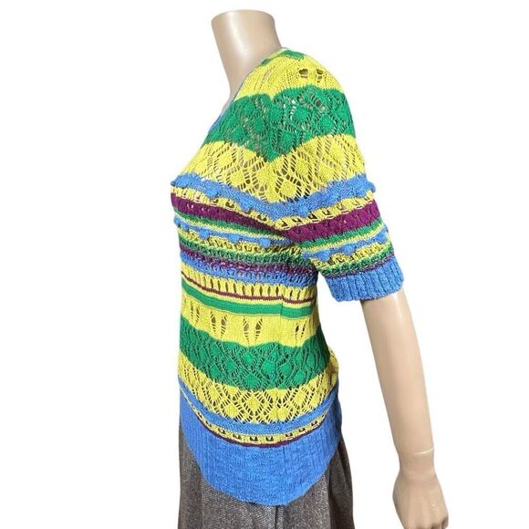 Zara Knit Multicolor Open Weave Short Sleeve Sweater Top Size M (351) - Picture 5 of 12